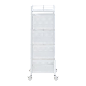 Carrello da Stoccaggio Sunndal in Acciaio con 4 Cestelli Girevoli - Bianco [en.casa]