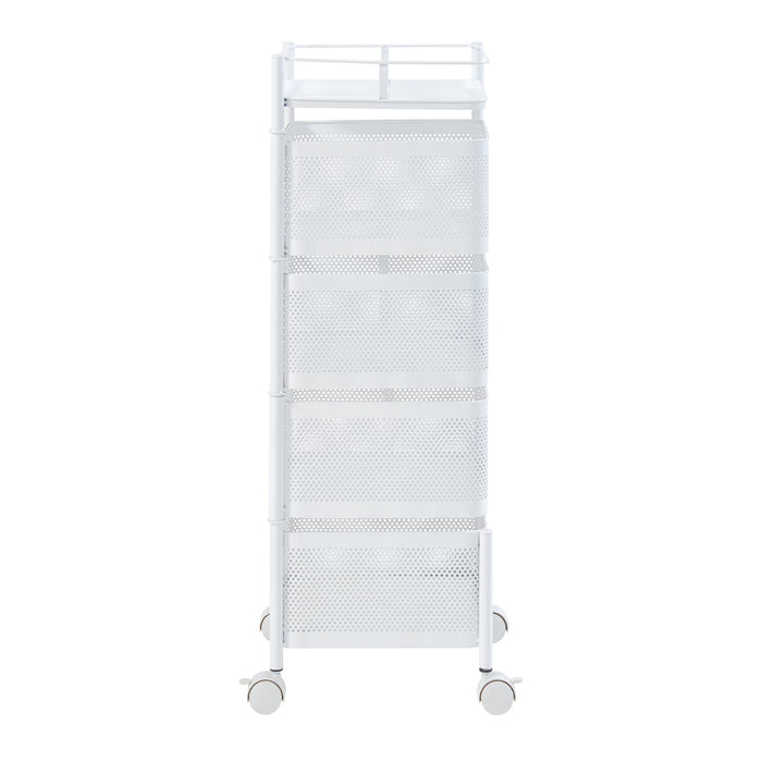 Carrello da Stoccaggio Sunndal in Acciaio con 4 Cestelli Girevoli - Bianco [en.casa]