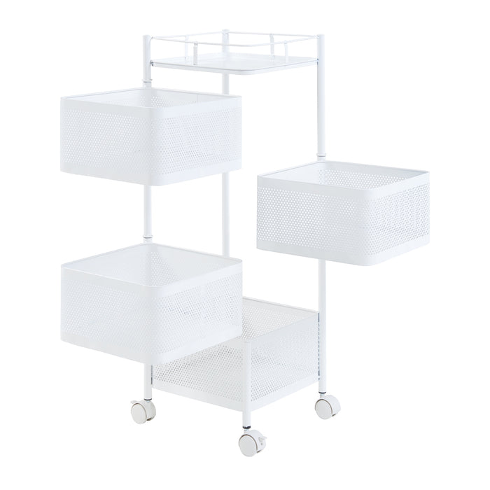 Carrello da Stoccaggio Sunndal in Acciaio con 4 Cestelli Girevoli - Bianco [en.casa]