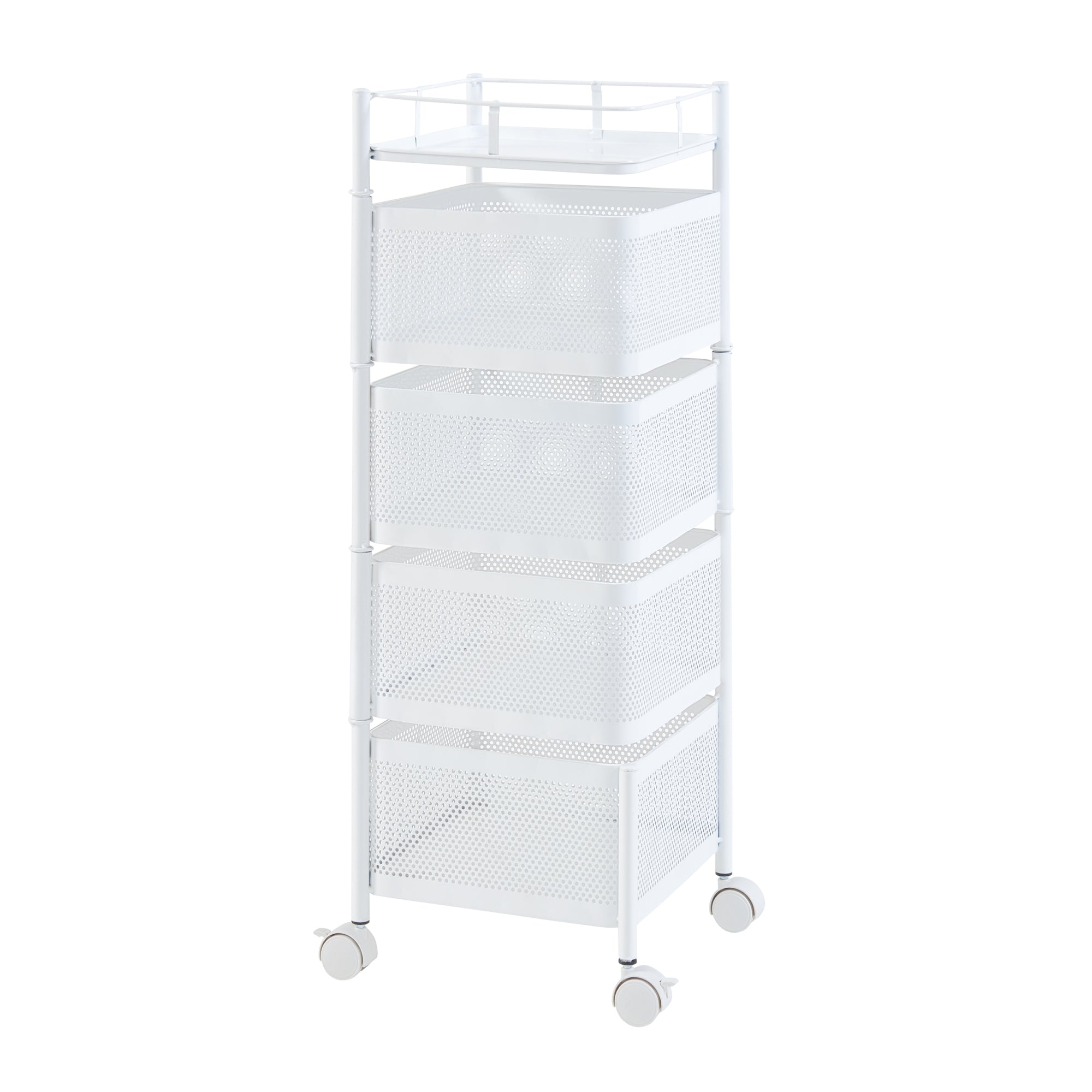 Carrello da Stoccaggio Sunndal in Acciaio con 4 Cestelli Girevoli - Bianco [en.casa]