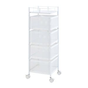 Carrello da Stoccaggio Sunndal in Acciaio con 4 Cestelli Girevoli - Bianco [en.casa]