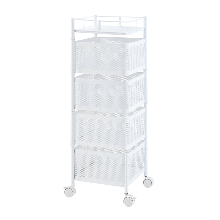 Carrello da Stoccaggio Sunndal in Acciaio con 4 Cestelli Girevoli - Bianco [en.casa]