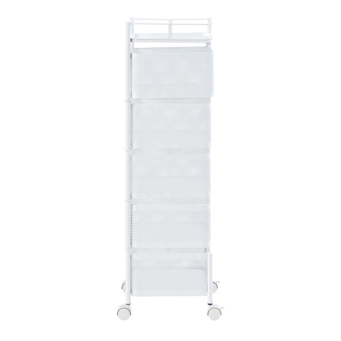 Carrello da Stoccaggio Sunndal in Acciaio con 5 Cestelli Girevoli - Bianco [en.casa]