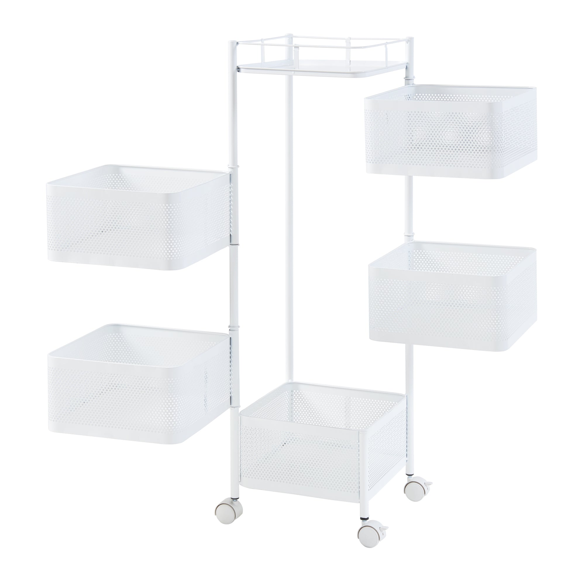 Carrello da Stoccaggio Sunndal in Acciaio con 5 Cestelli Girevoli - Bianco [en.casa]