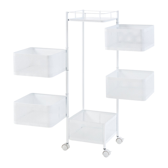 Carrello da Stoccaggio Sunndal in Acciaio con 5 Cestelli Girevoli - Bianco [en.casa]
