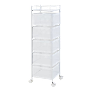 Carrello da Stoccaggio Sunndal in Acciaio con 5 Cestelli Girevoli - Bianco [en.casa]