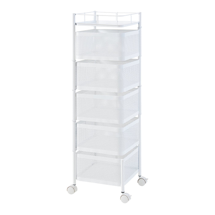 Carrello da Stoccaggio Sunndal in Acciaio con 5 Cestelli Girevoli - Bianco [en.casa]