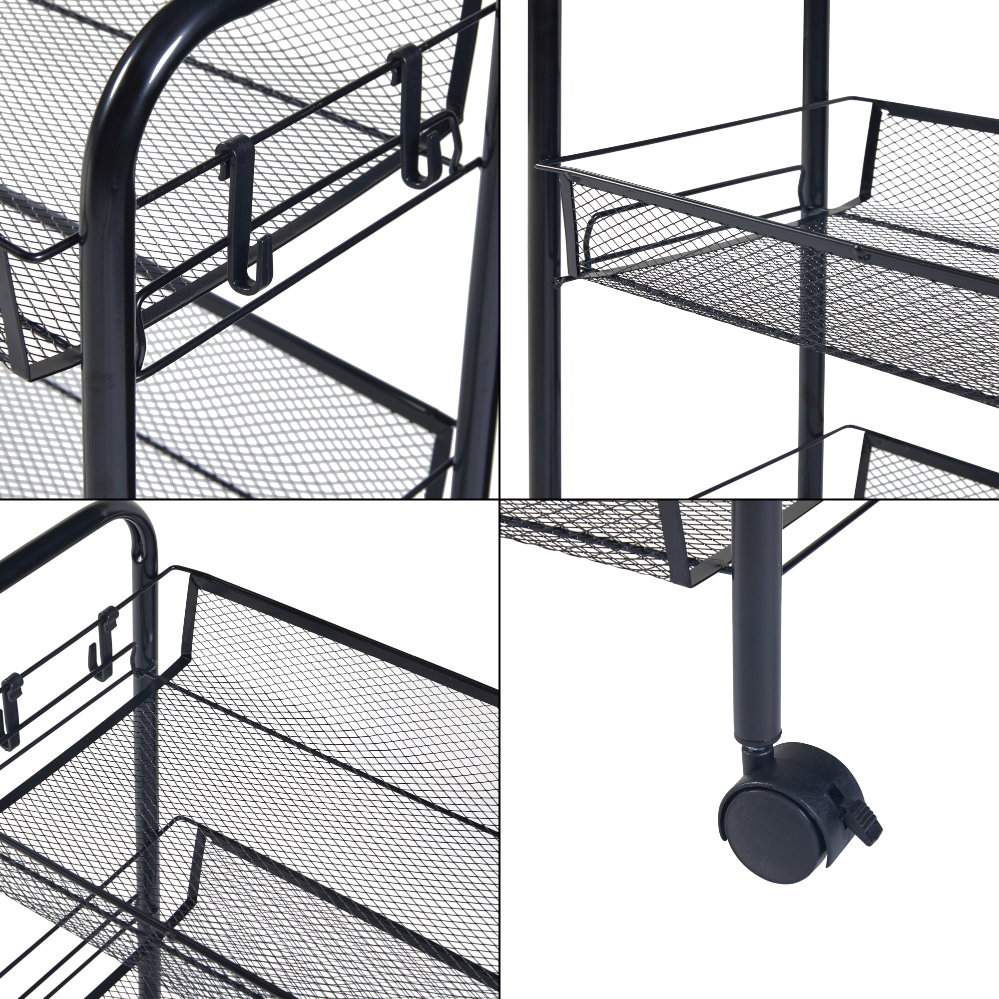 Carrello Portatutto Tromsø in Acciaio con 3 Cestelli e Ganci - Nero [en.casa]
