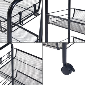 Carrello Portatutto Tromsø in Acciaio con 3 Cestelli e Ganci - Nero [en.casa]