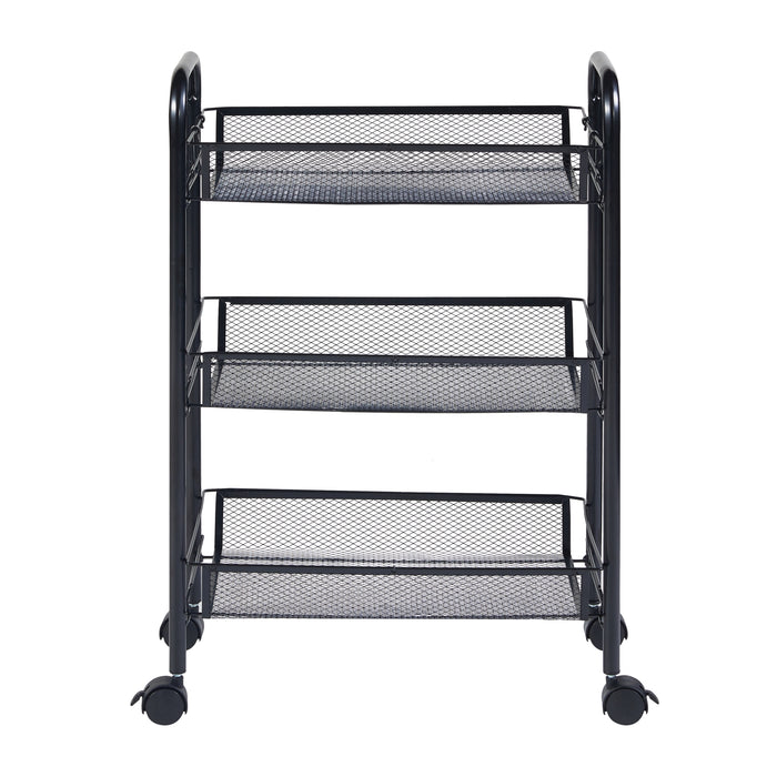 Carrello Portatutto Tromsø in Acciaio con 3 Cestelli e Ganci - Nero [en.casa]