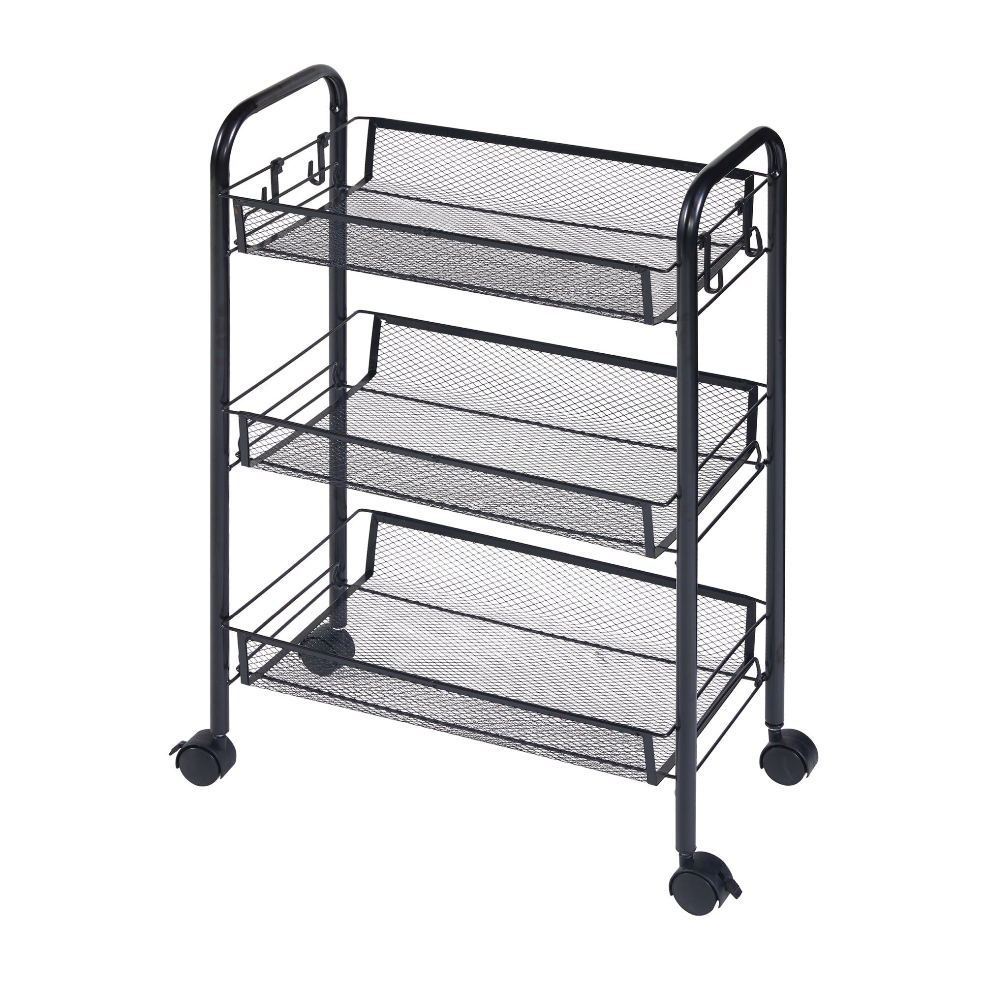 Carrello Portatutto Tromsø in Acciaio con 3 Cestelli e Ganci - Nero [en.casa]