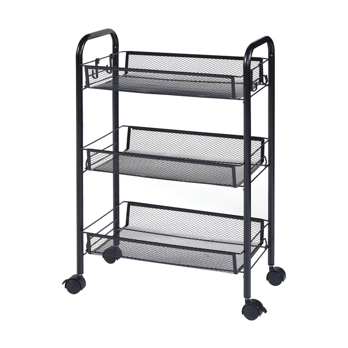 Carrello Portatutto Tromsø in Acciaio con 3 Cestelli e Ganci - Nero [en.casa]