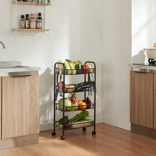 Carrello Portatutto Tromsø in Acciaio con 4 Cestelli e Ganci - Nero [en.casa]