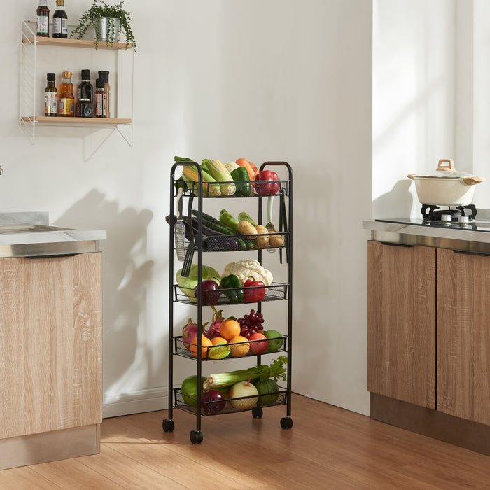 Carrello Portatutto Tromsø in Acciaio con 5 Cestelli e Ganci - Nero [en.casa]