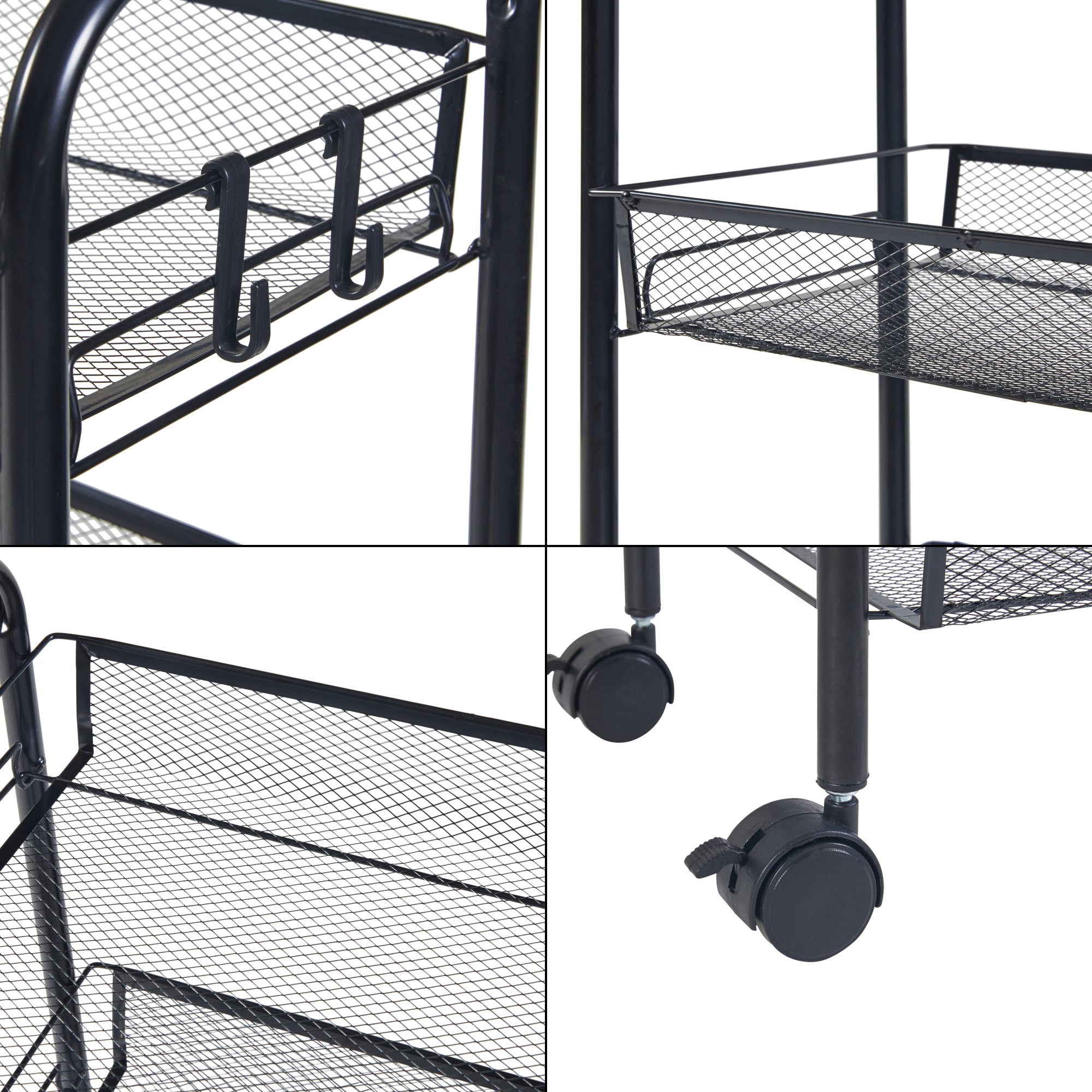 Carrello Portatutto Tromsø in Acciaio con 5 Cestelli e Ganci - Nero [en.casa]