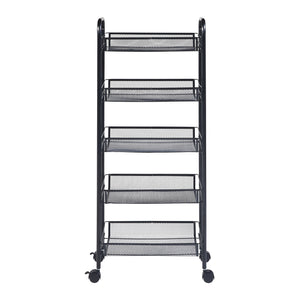 Carrello Portatutto Tromsø in Acciaio con 5 Cestelli e Ganci - Nero [en.casa]