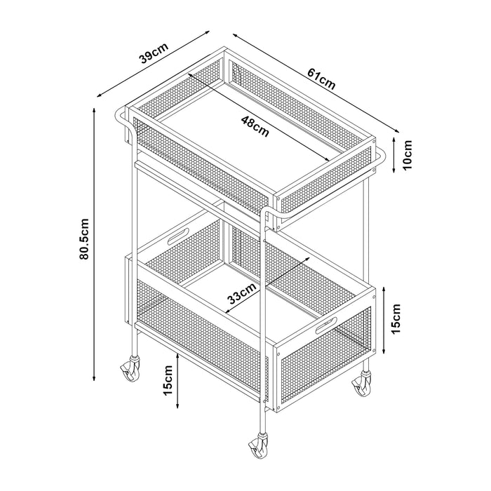 Carrello Portatutto Tervola Portavivande a Rotelle con 2 Cesti Rimovibili - Nero /Naturale [en.casa]