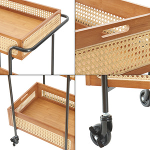 Carrello Portatutto Tervola Portavivande a Rotelle con 2 Cesti Rimovibili - Nero /Naturale [en.casa]