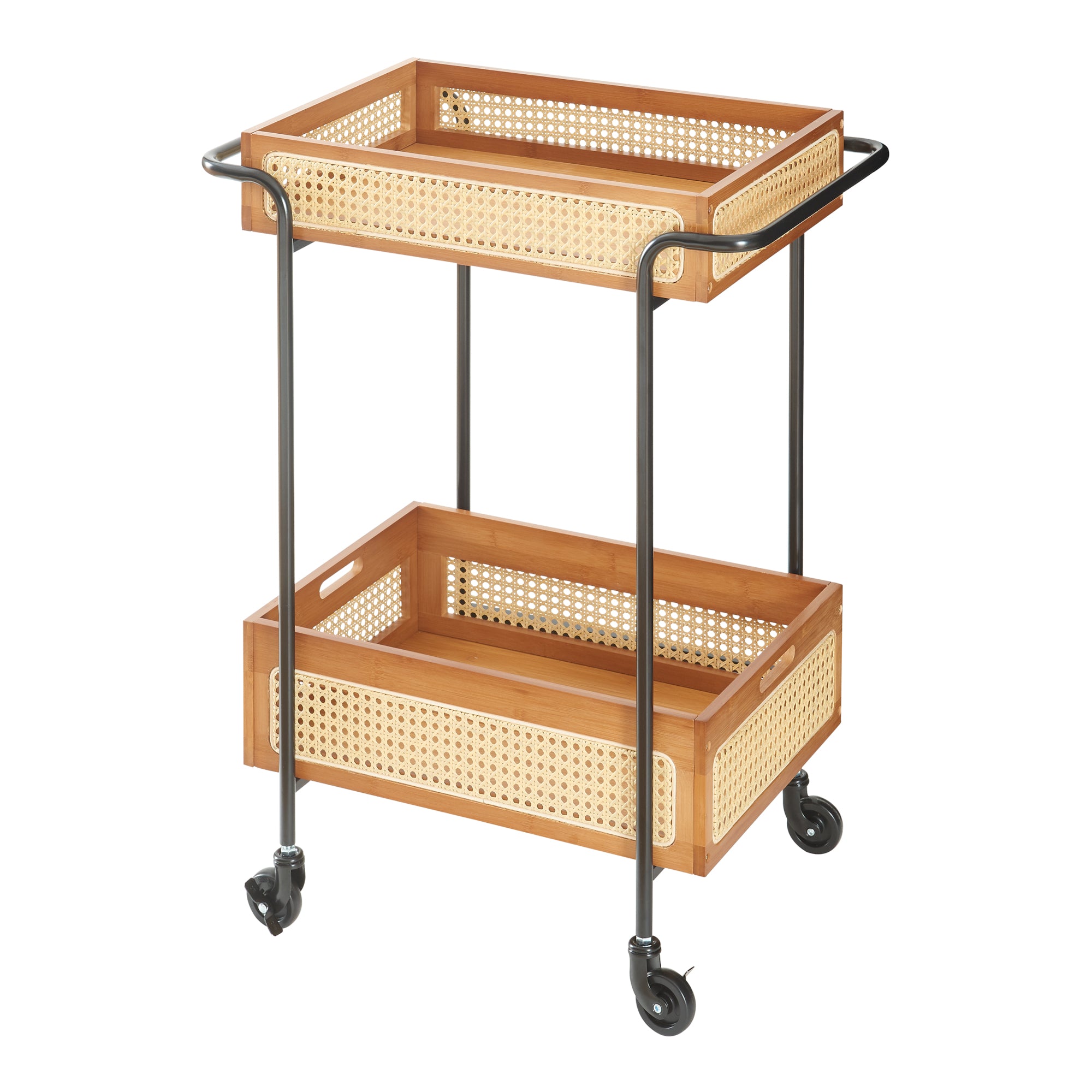 Carrello Portatutto Tervola Portavivande a Rotelle con 2 Cesti Rimovibili - Nero /Naturale [en.casa]