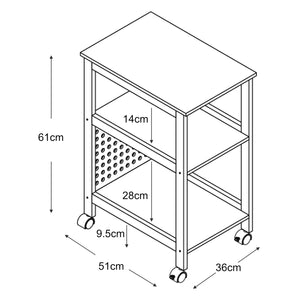 Tavolino Laterale Dønna a Rotelle con 2 Ripiani - Nero / Effetto Legno [en.casa]
