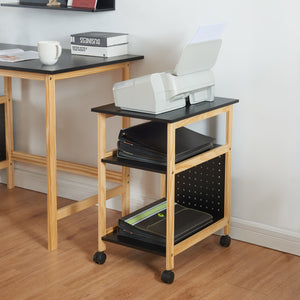 Tavolino Laterale Dønna a Rotelle con 2 Ripiani - Nero / Effetto Legno [en.casa]