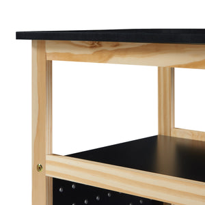 Tavolino Laterale Dønna a Rotelle con 2 Ripiani - Nero / Effetto Legno [en.casa]