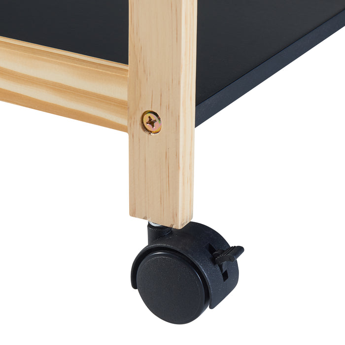 Tavolino Laterale Dønna a Rotelle con 2 Ripiani - Nero / Effetto Legno [en.casa]