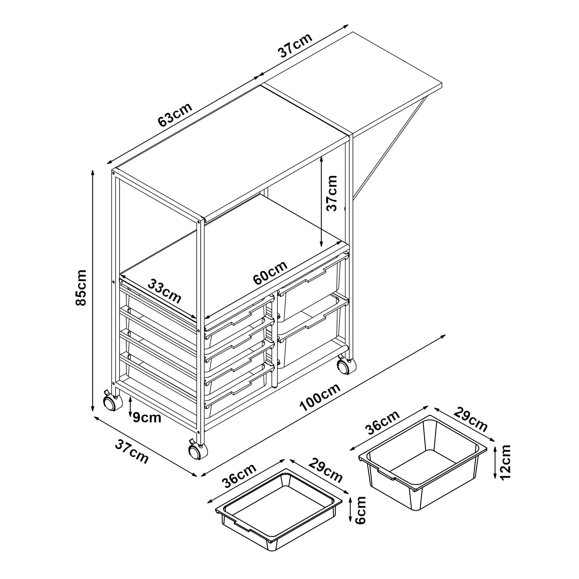 Carrello da Cucina Sørfold Portatutto 100 x 37 x 85 cm Acciaio Bianco [en.casa]