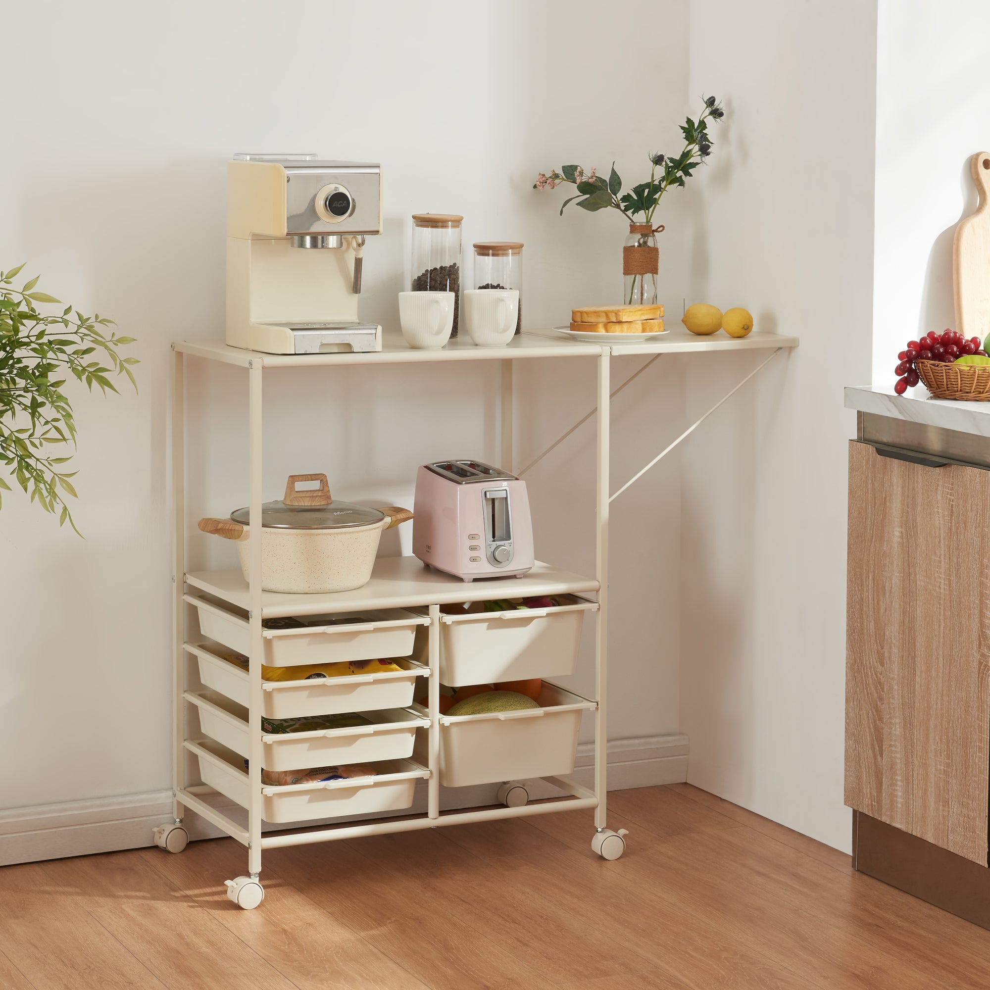 Carrello da Cucina Sørfold Portatutto 100 x 37 x 85 cm Acciaio Bianco [en.casa]