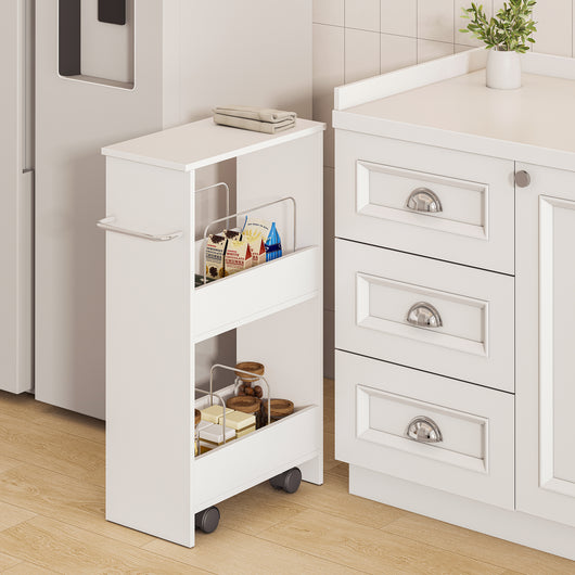 Carrello da Cucina Katra a Ruote con Ripiani 67 x 40 x 20 cm - Bianco [en.casa]