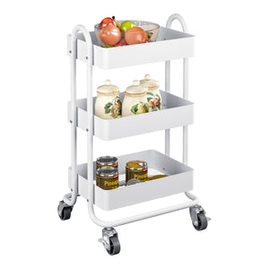 Carrello da Cucina 'Pyhäntä' in Acciaio con 3 Contenitori - Bianco opaco [en.casa]