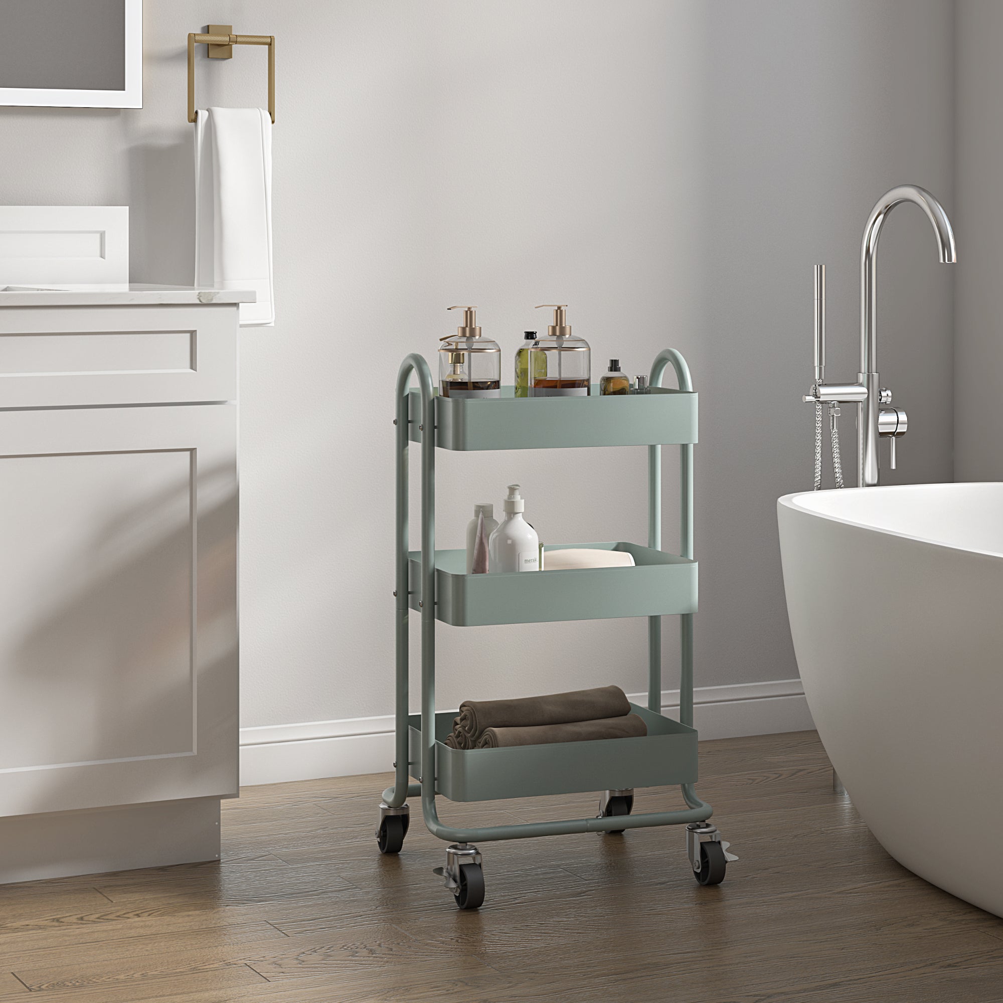 Carrello da Cucina 'Pyhäntä' in Acciaio con 3 Contenitori - Menta Verde [en.casa]