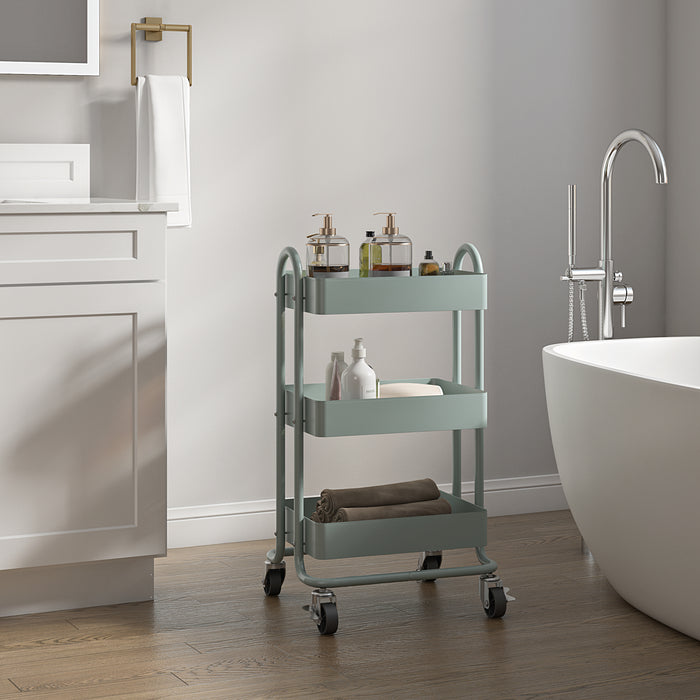 Carrello da Cucina 'Pyhäntä' in Acciaio con 3 Contenitori - Menta Verde [en.casa]