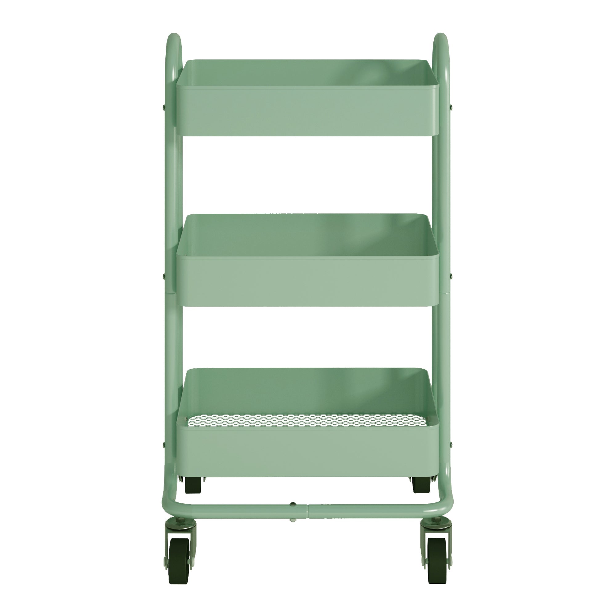 Carrello di servizio su ruote 3 cestelli in acciaio 785 x 46 x 35 cm verde menta 03_0006801