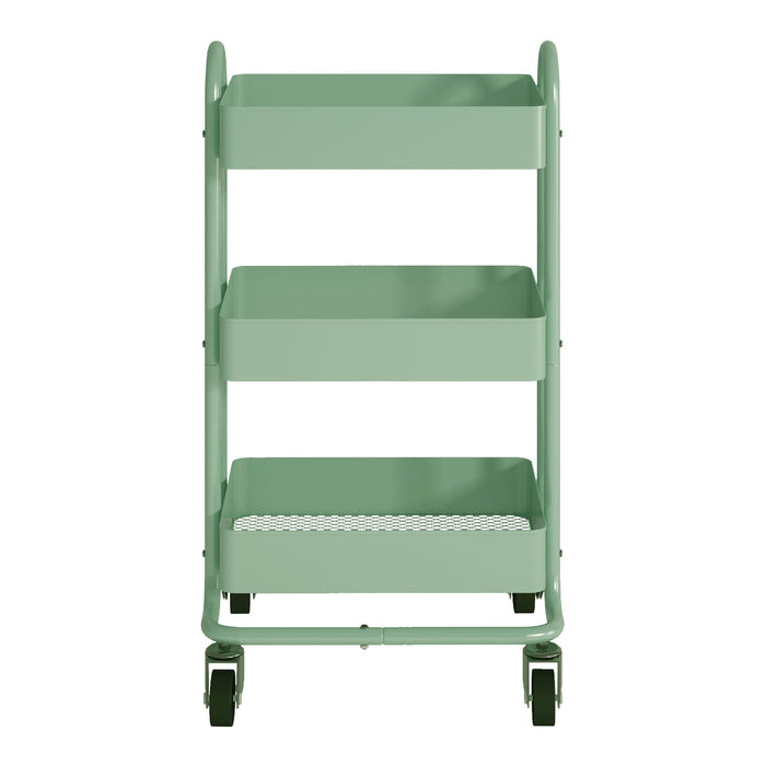 Carrello di servizio su ruote 3 cestelli in acciaio 785 x 46 x 35 cm verde menta 03_0006801