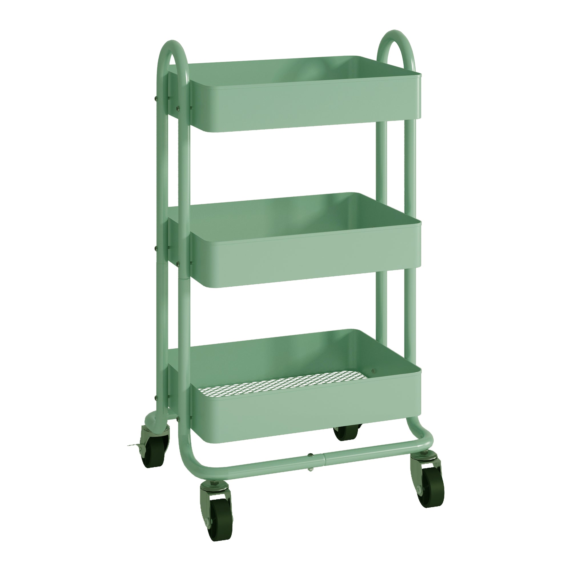 Carrello di servizio su ruote 3 cestelli in acciaio 785 x 46 x 35 cm verde menta 03_0006801