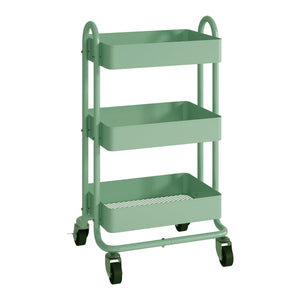 Carrello di servizio su ruote 3 cestelli in acciaio 785 x 46 x 35 cm verde menta 03_0006801