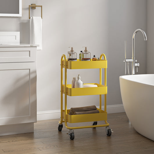 Carrello da Cucina 'Pyhäntä' in Acciaio con 3 Contenitori - Giallo [en.casa]