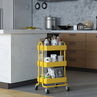 Carrello da Cucina 'Pyhäntä' in Acciaio con 3 Contenitori - Giallo [en.casa]