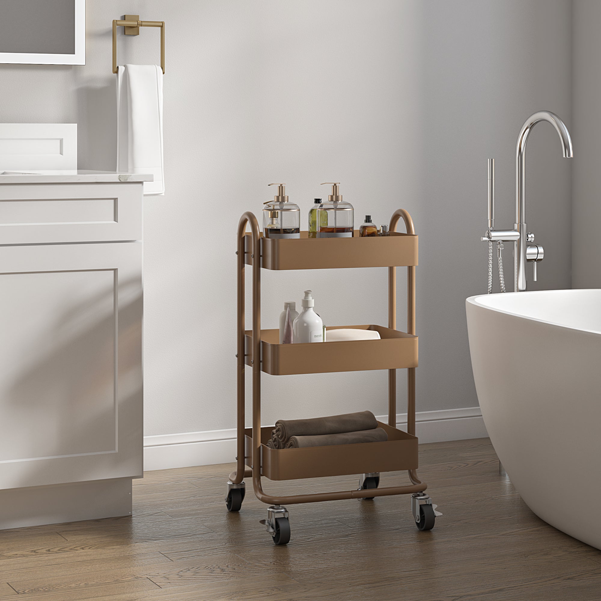 Carrello da Cucina 'Pyhäntä' in Acciaio con 3 Contenitori - Marrone chiaro [en.casa]