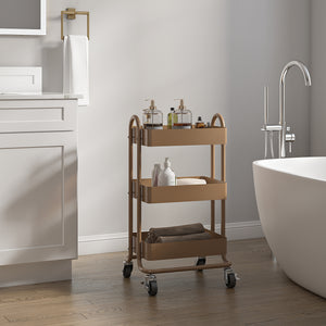 Carrello da Cucina 'Pyhäntä' in Acciaio con 3 Contenitori - Marrone chiaro [en.casa]