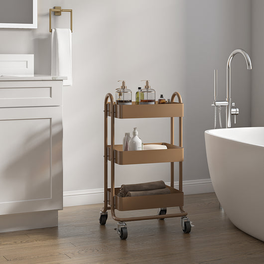 Carrello da Cucina 'Pyhäntä' in Acciaio con 3 Contenitori - Marrone chiaro [en.casa]