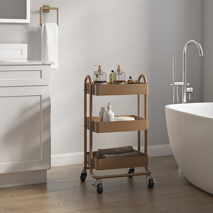 Carrello da Cucina 'Pyhäntä' in Acciaio con 3 Contenitori - Marrone chiaro [en.casa]