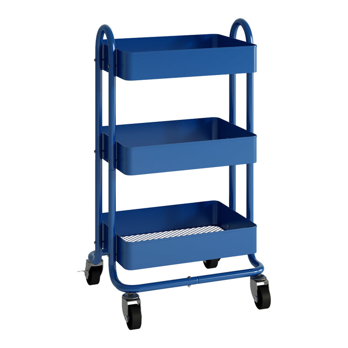 Carrello da Cucina 'Pyhäntä' in Acciaio con 3 Contenitori - Blu [en.casa]