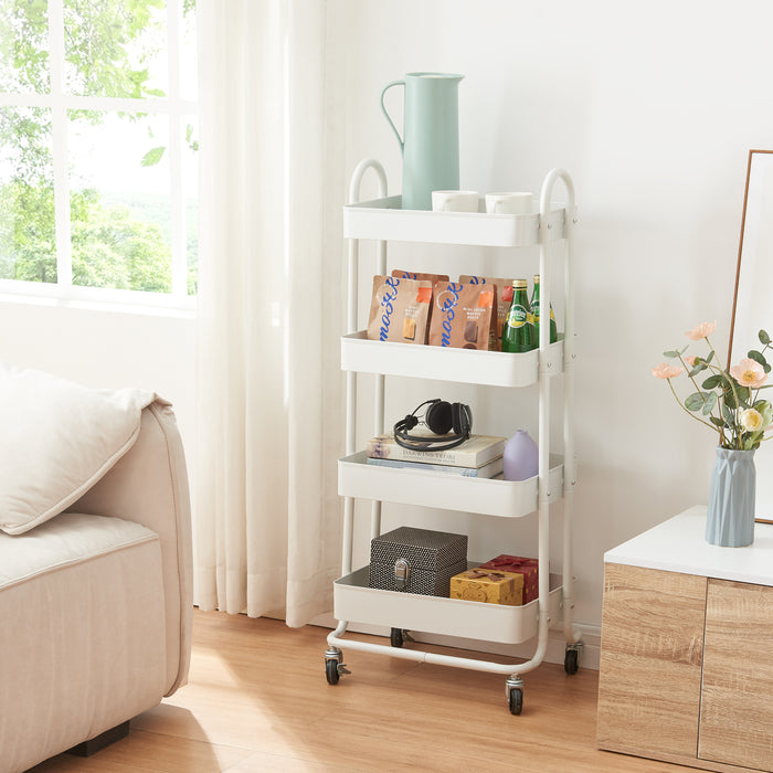 Carrello da Stoccaggio Pyhäntä con 4 Contenitori - Acciaio Bianco [en.casa]