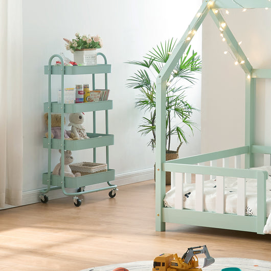 Carrello da Stoccaggio Pyhäntä con 4 Contenitori - Acciaio Menta Verde [en.casa]