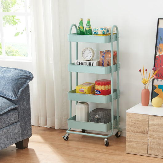 Carrello da Stoccaggio Pyhäntä con 4 Contenitori - Acciaio Menta Verde [en.casa]