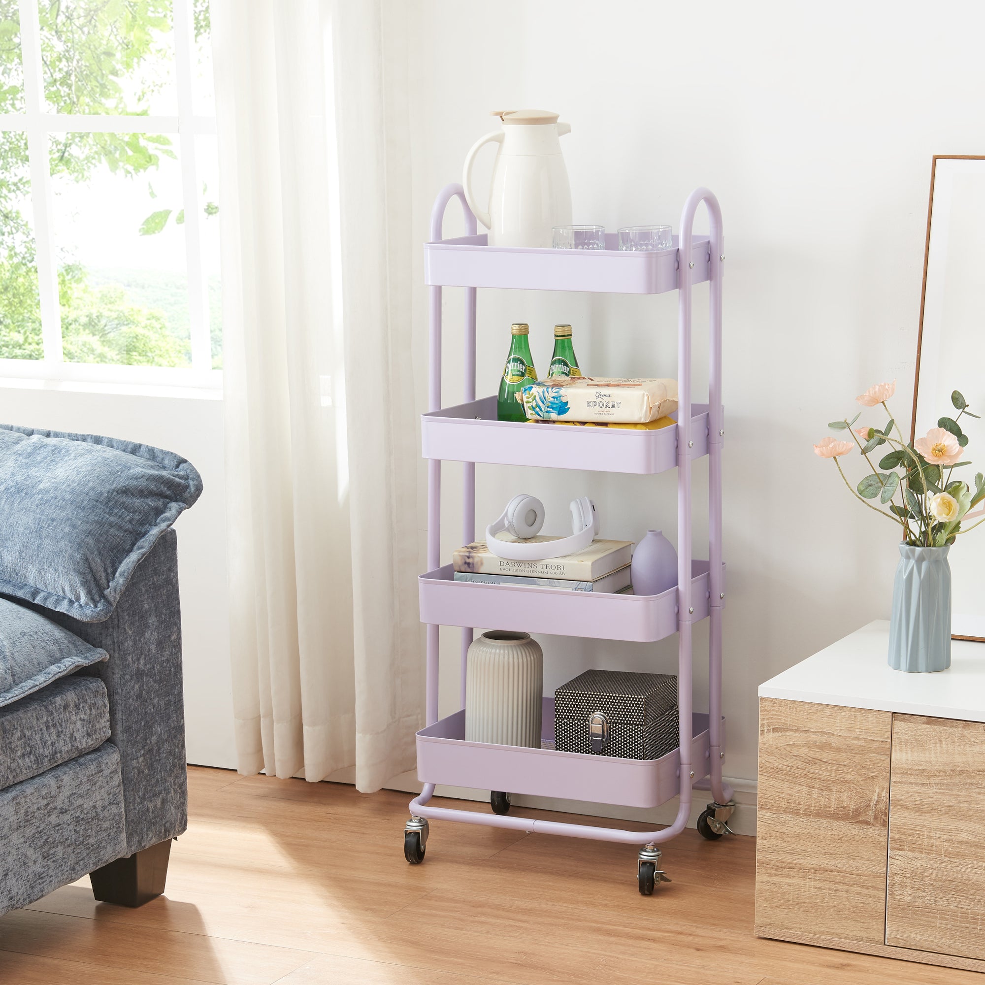 Carrello da Stoccaggio Pyhäntä con 4 Contenitori - Acciaio Lilla [en.casa]