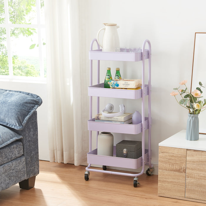 Carrello da Stoccaggio Pyhäntä con 4 Contenitori - Acciaio Lilla [en.casa]