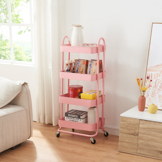 Carrello da Stoccaggio Pyhäntä con 4 Contenitori - Acciaio Rosa [en.casa]